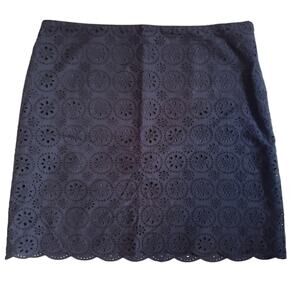 J Crew 100% Cotton Black Pinwheel Eyelet Lace Midi Skirt Size 8 Cottagecore